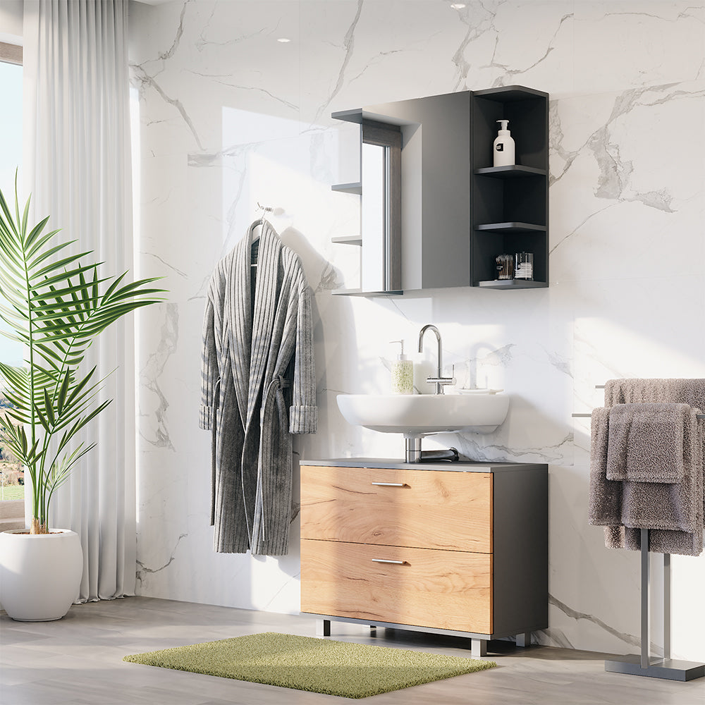 Vicco Set di mobili da bagno Quercia dorata/antracite 2 parti, base 80 cm