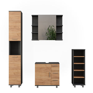 Vicco Set di mobili da bagno Antracite/quercia dorata 4 parti
