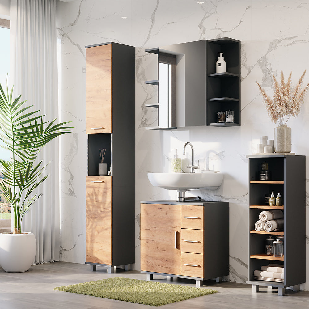 Vicco Set di mobili da bagno Antracite/quercia dorata 4 parti