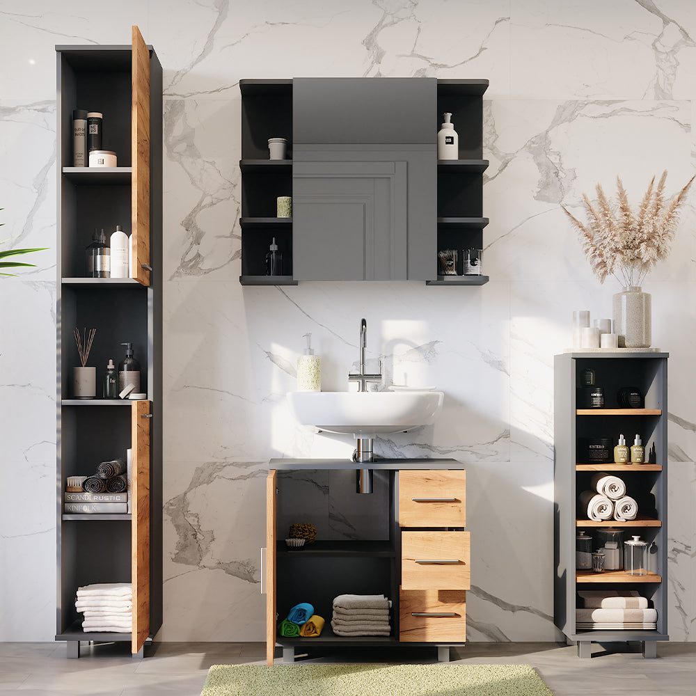 Vicco Set di mobili da bagno Antracite/quercia dorata 4 parti