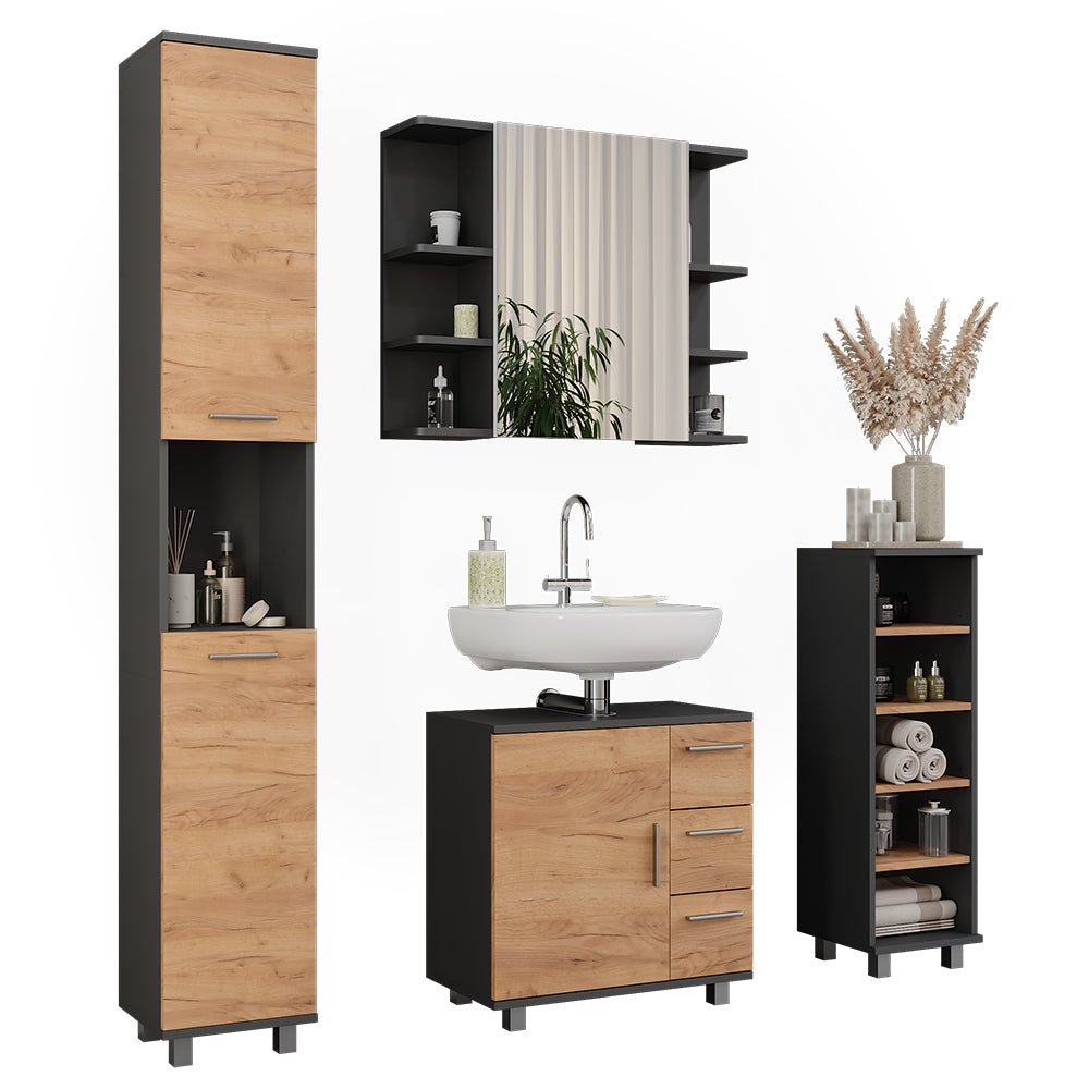Vicco Set di mobili da bagno Antracite/quercia dorata 4 parti