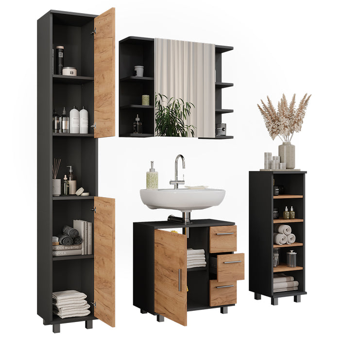 Vicco Set di mobili da bagno Antracite/quercia dorata 4 parti