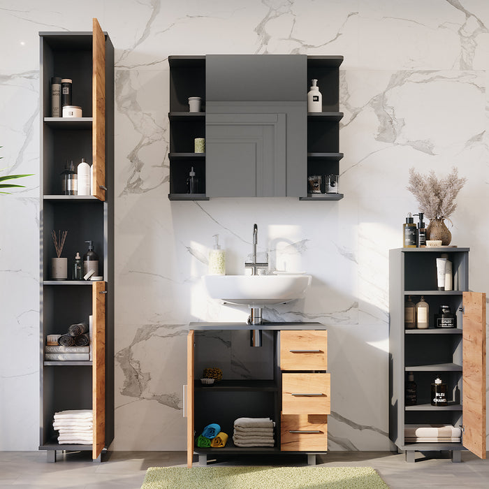 Vicco Set di mobili da bagno Quercia dorata/antracite 4 parti