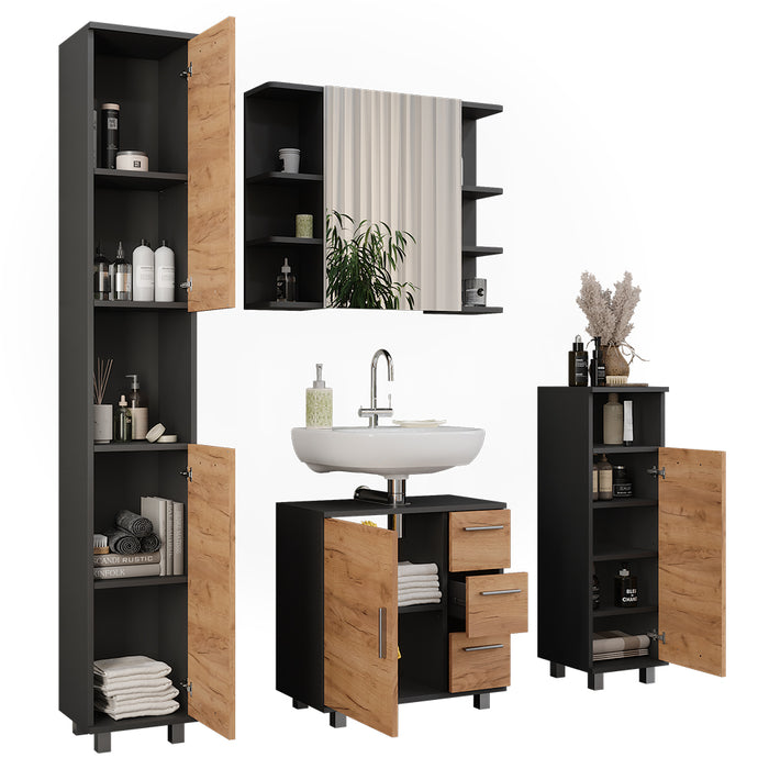 Vicco Set di mobili da bagno Quercia dorata/antracite 4 parti