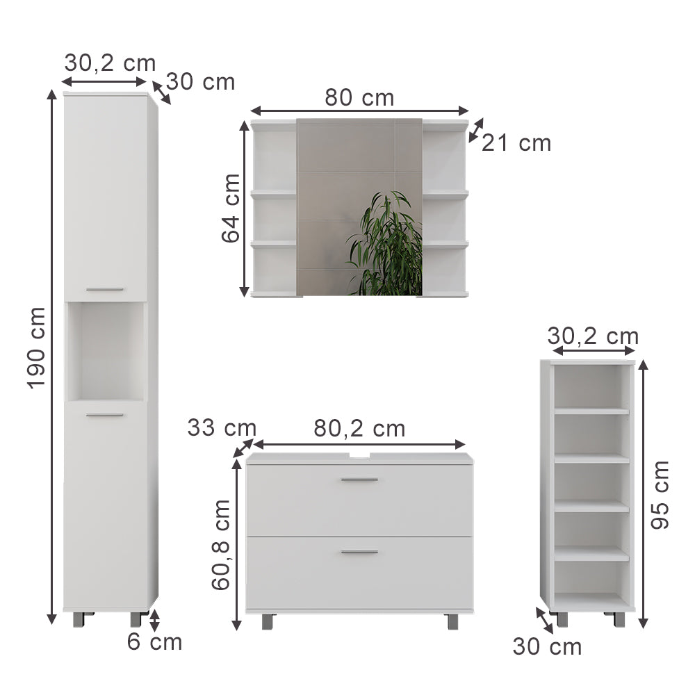 Vicco Set di mobili da bagno Bianco 4 parti