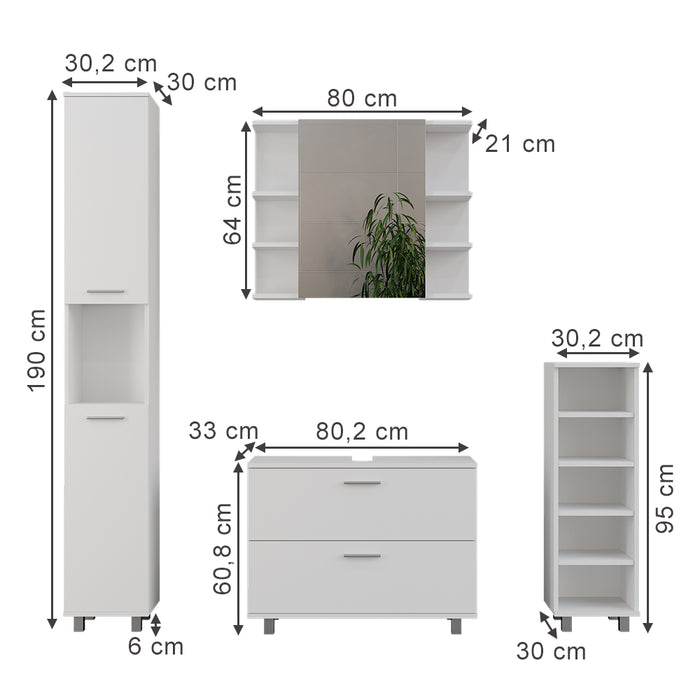 Vicco Set di mobili da bagno Bianco 4 parti