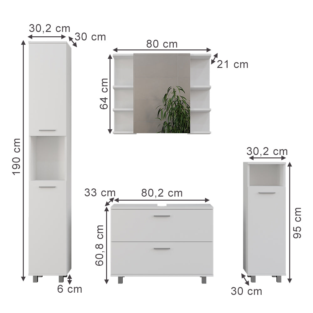 Vicco Set di mobili da bagno Bianco 4 parti