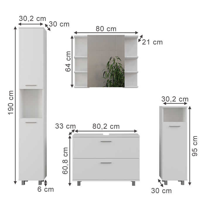 Vicco Set di mobili da bagno Bianco 4 parti