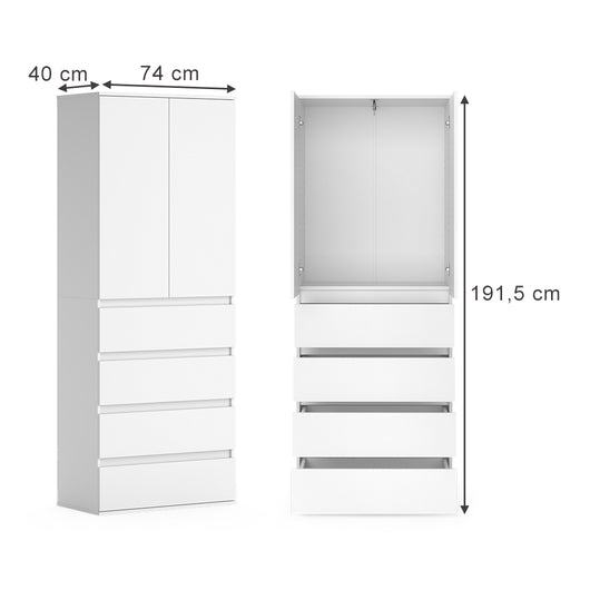 Vicco Armadio Bianco 74 x 191.5 cm con 4 cassetti