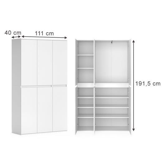 Vicco Armadio multifunzione Bianco 111 x 191.5 cm con 6 porte