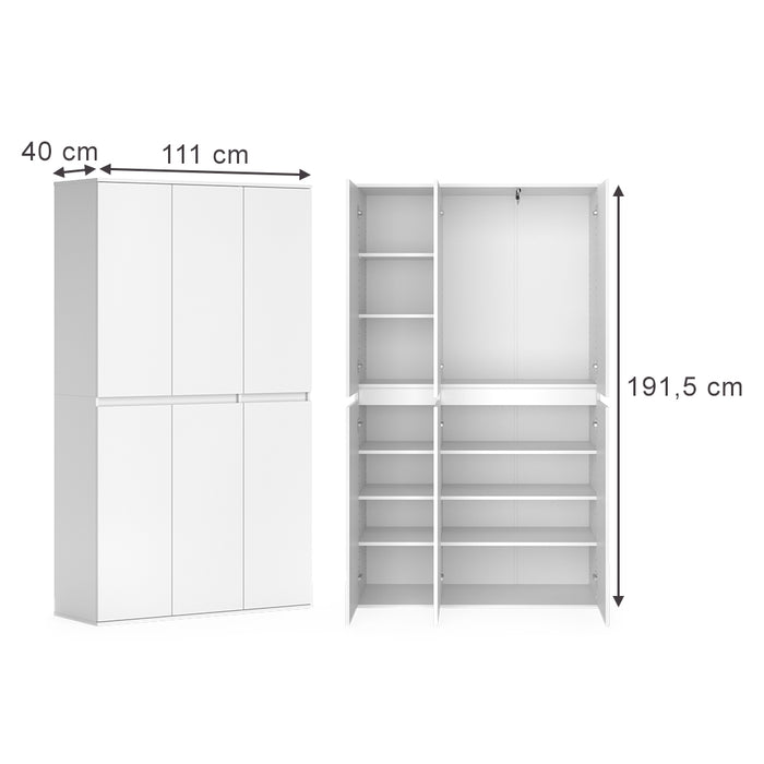 Vicco Armadio multifunzione Bianco 111 x 191.5 cm con 6 porte