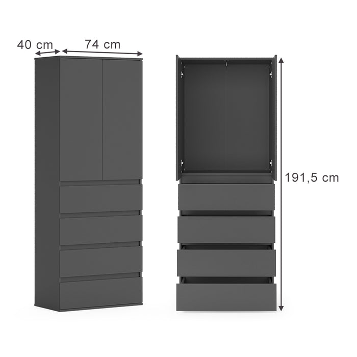 Vicco Armadio Antracite 74 x 191.5 cm con 4 cassetti