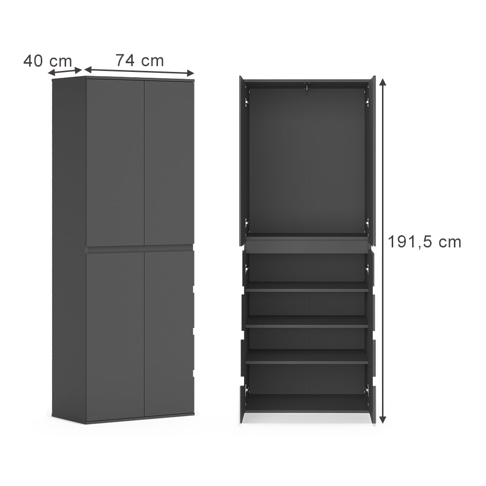Vicco Armadio multifunzione Antracite 74 x 191.5 cm con 4 porte