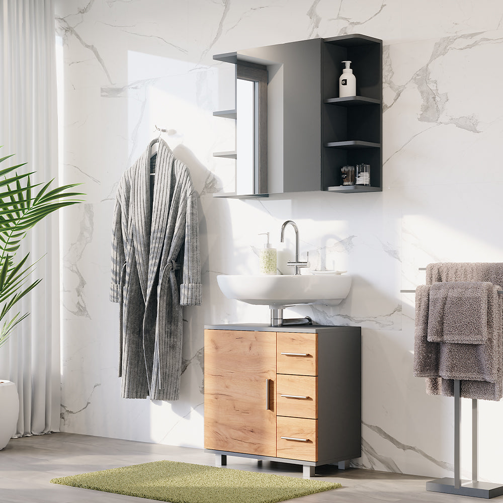 Vicco Set di mobili da bagno Antracite/quercia dorata 2 parti