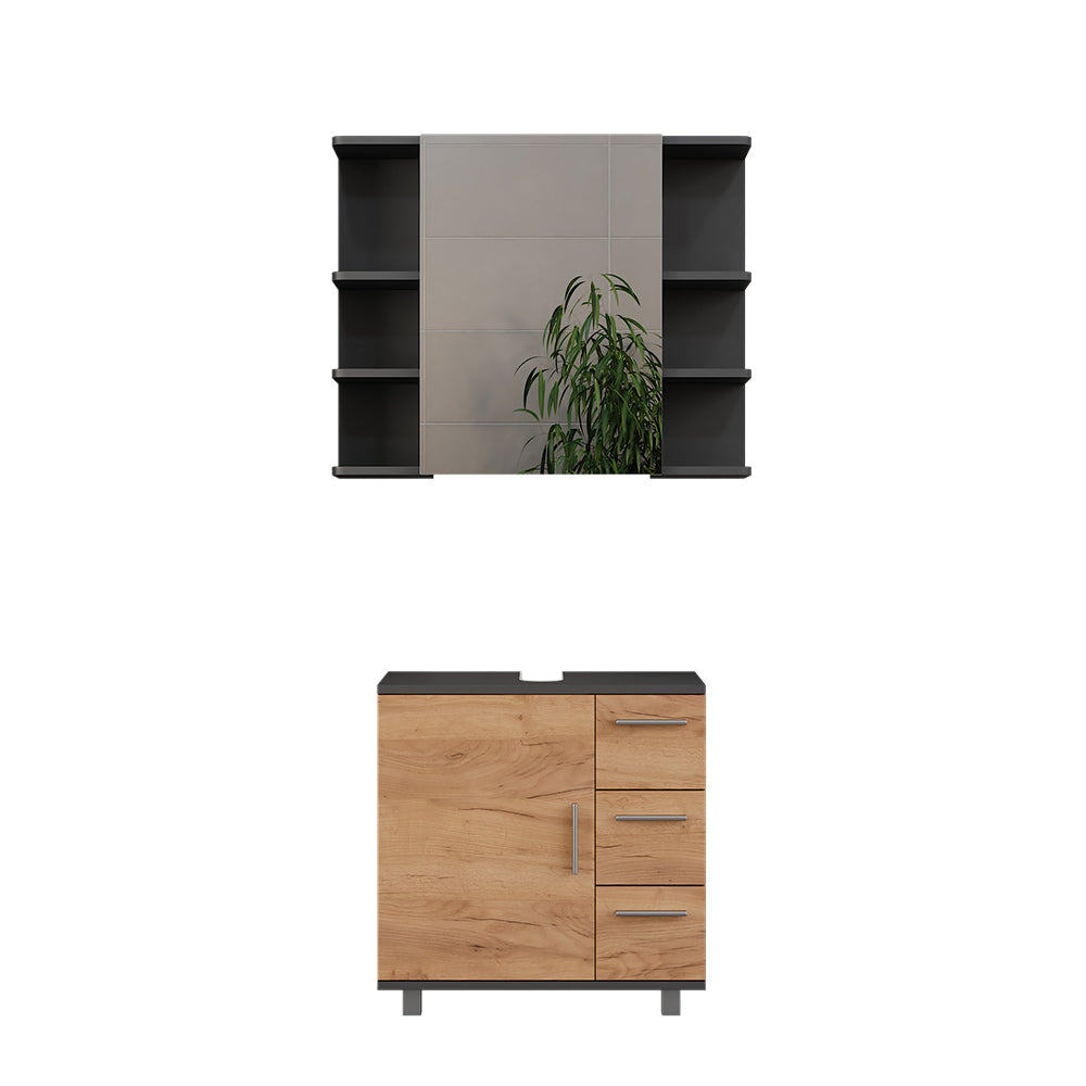Vicco Set di mobili da bagno Antracite/quercia dorata 2 parti