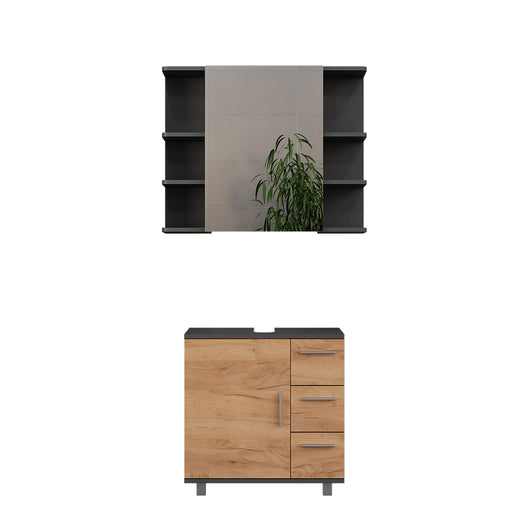 Vicco Set di mobili da bagno Antracite/quercia dorata 2 parti