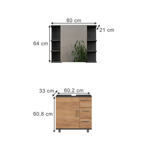 Vicco Set di mobili da bagno Antracite/quercia dorata 2 parti