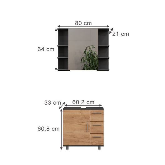 Vicco Set di mobili da bagno Antracite/quercia dorata 2 parti