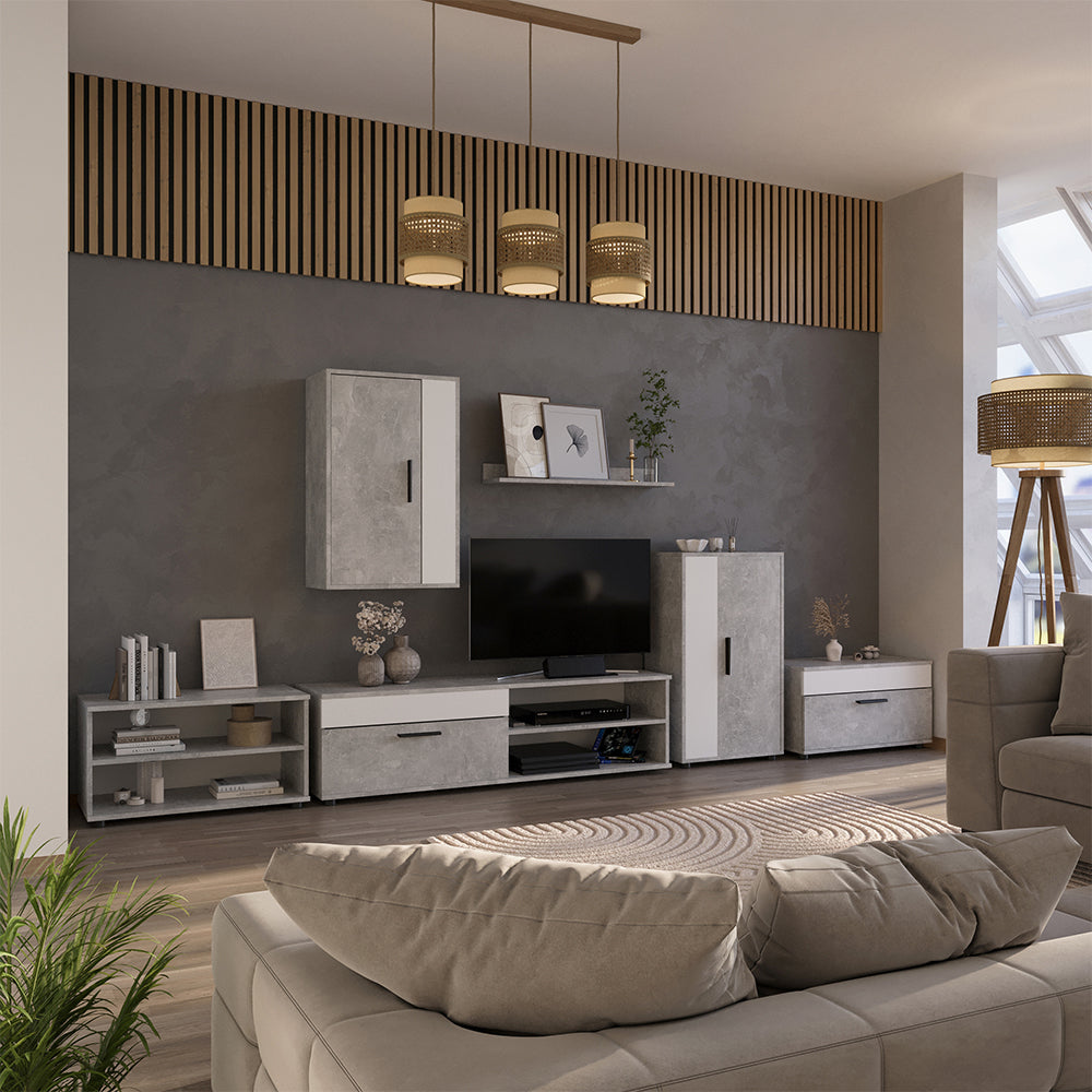 Vicco Parete attrezzata Cemento/Bianco set, 4 parti