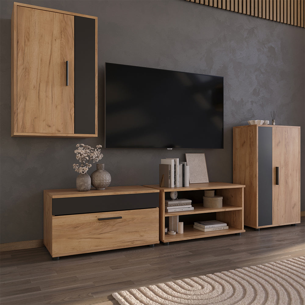 Vicco Parete attrezzata Quercia dorata/antracite 2 parti