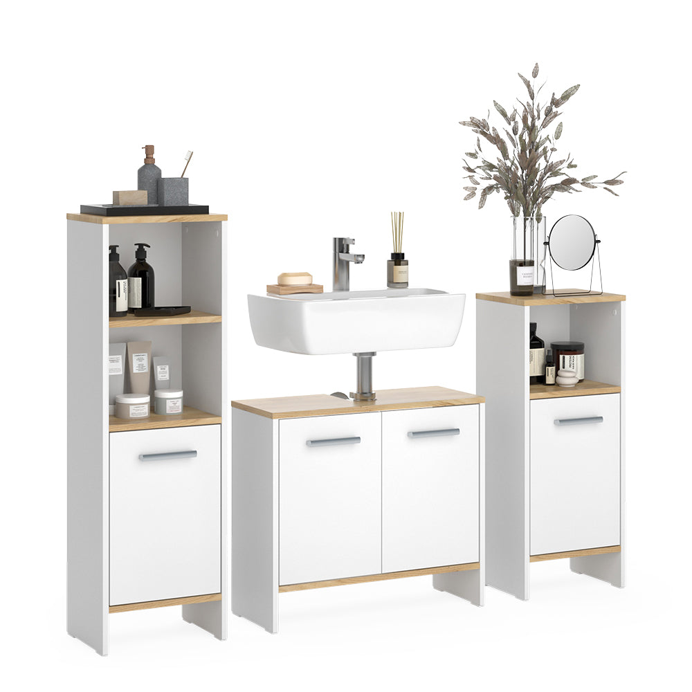 Vicco Set di mobili da bagno Rovere bianco/dorato 3 pezzi