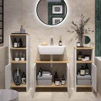 Vicco Set di mobili da bagno Rovere bianco/dorato 3 pezzi