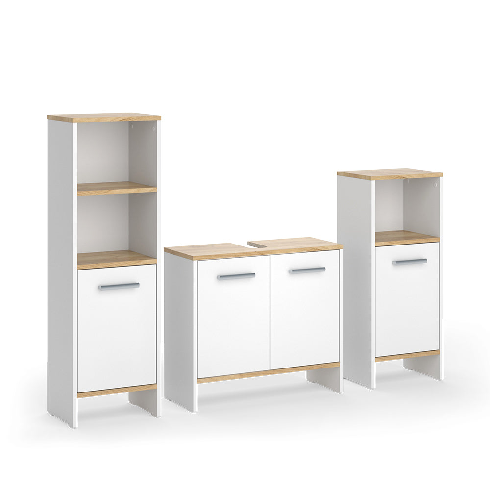 Vicco Set di mobili da bagno Rovere bianco/dorato 3 pezzi