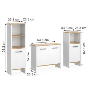 Vicco Set di mobili da bagno Rovere bianco/dorato 3 pezzi
