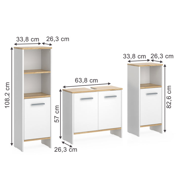 Vicco Set di mobili da bagno Rovere bianco/dorato 3 pezzi