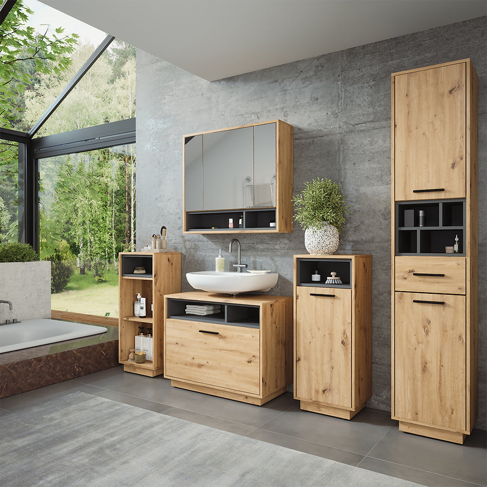 Vicco Mobiletto Rovere artigianale/antracite 80 x 64 cm con cassetto