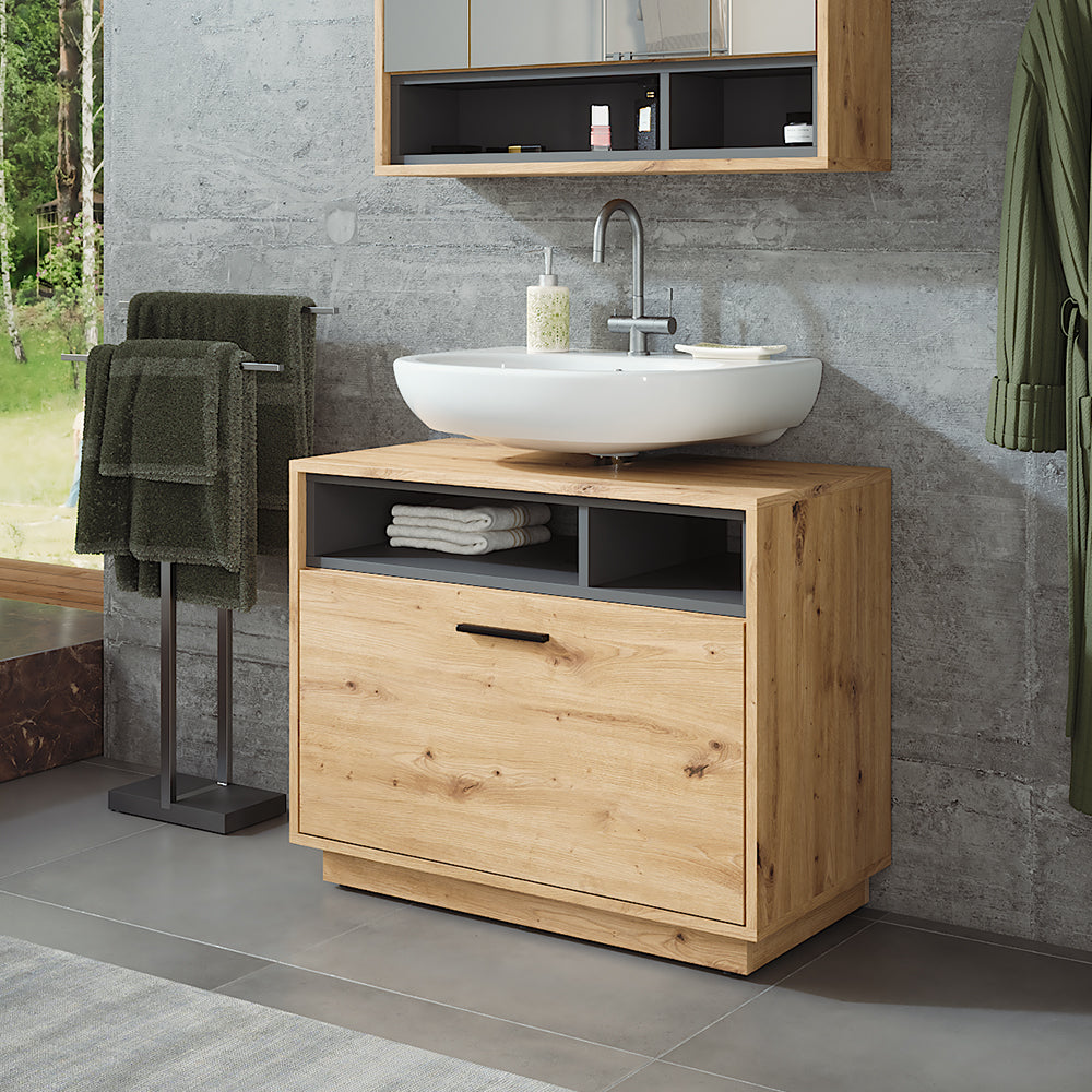 Vicco Mobiletto Rovere artigianale/antracite 80 x 64 cm con cassetto