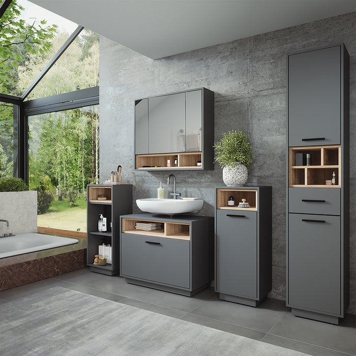 Vicco Mobiletto da bagno Antracite/Sonoma 38 x 93 cm con tasca interna rimovibile