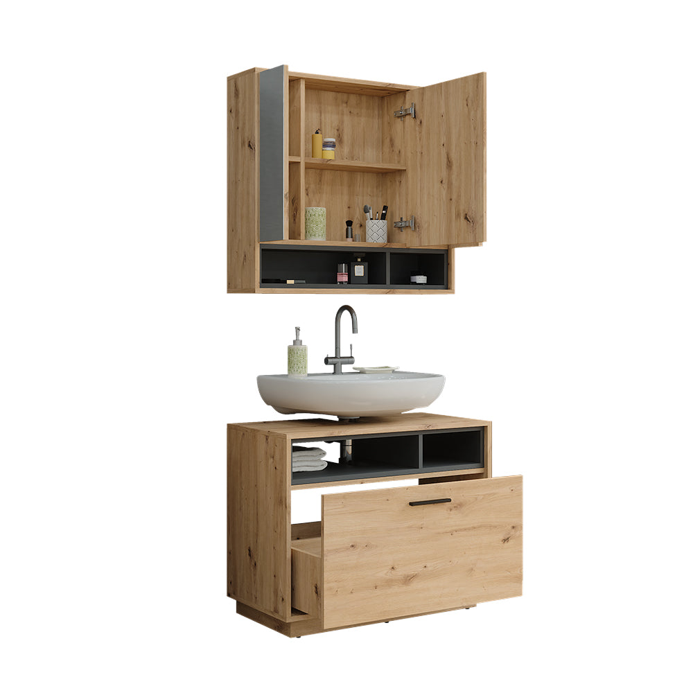 Vicco Set di mobili da bagno Rovere artigianale/antracite 2 parti