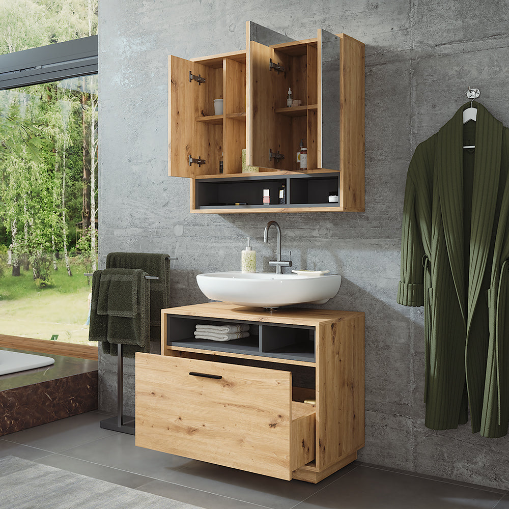 Vicco Set di mobili da bagno Rovere artigianale/antracite 2 parti