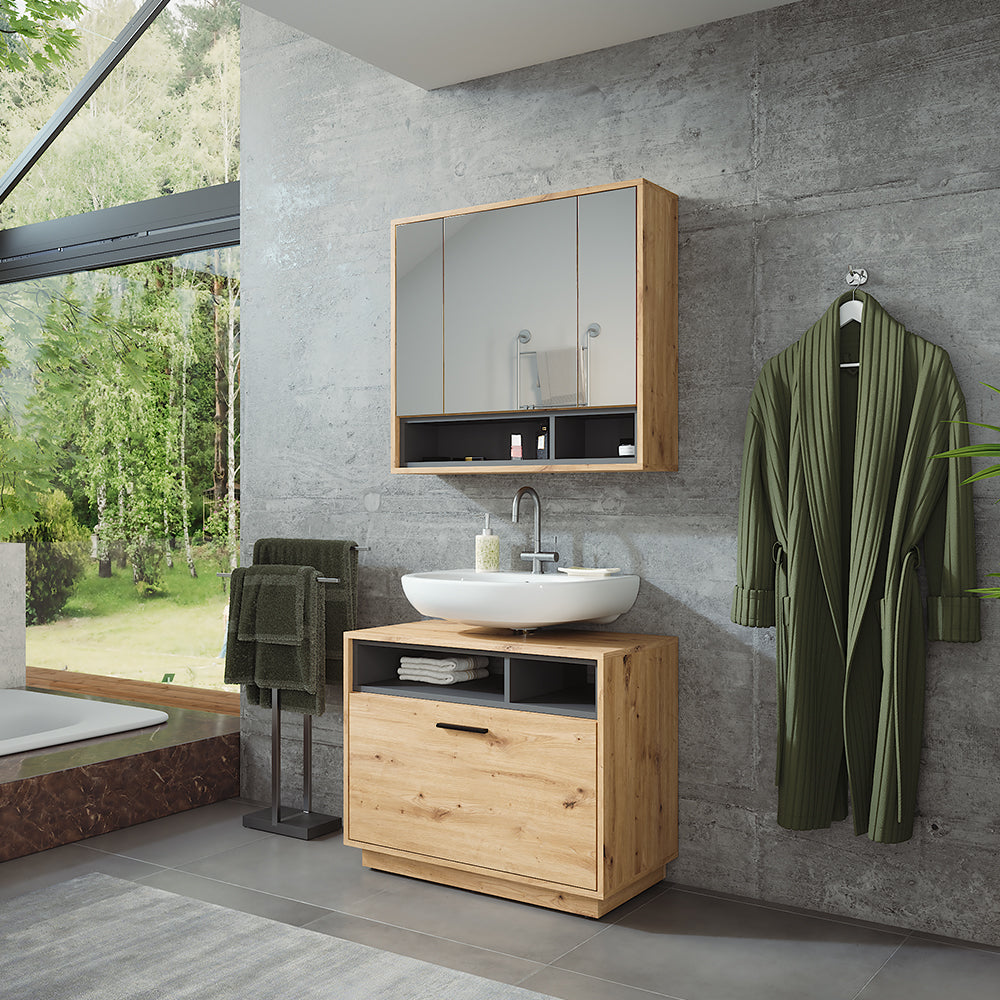 Vicco Set di mobili da bagno Rovere artigianale/antracite 2 parti