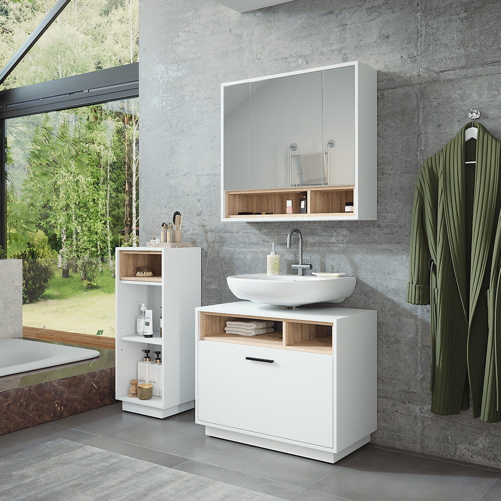 Vicco Set di mobili da bagno Bianco/Sonoma 3 pezzi con unità midi