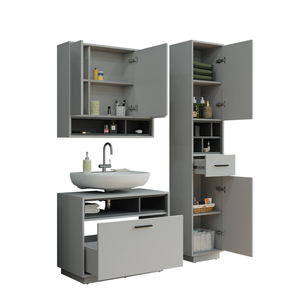 Vicco Set di mobili da bagno Grigio/antracite 3 parti con colonna