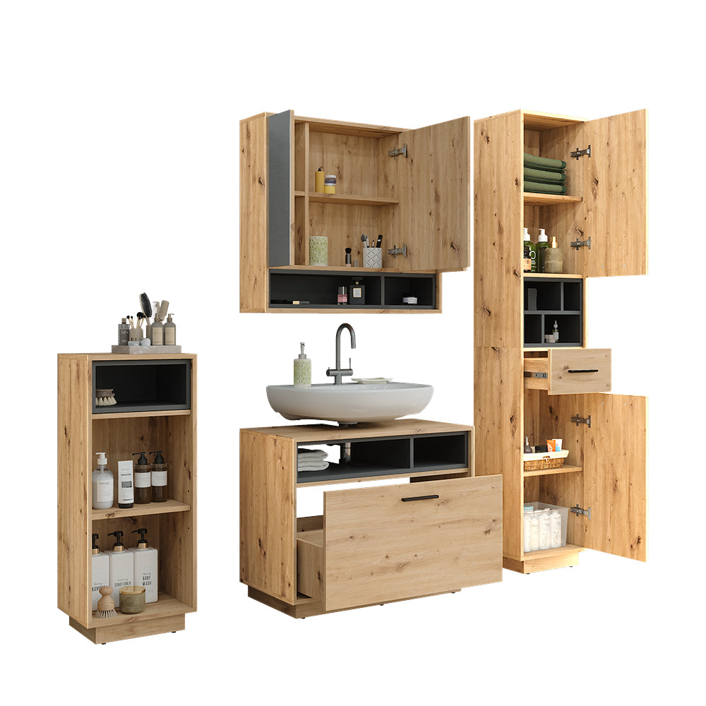 Vicco Set di mobili da bagno Rovere artigianale/antracite Set 4