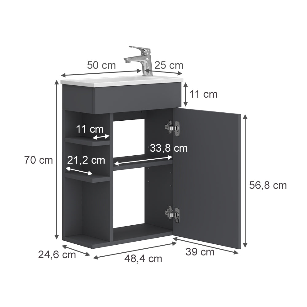 Vicco Set mobili bagno Antracite 2 parti, con lavabo
