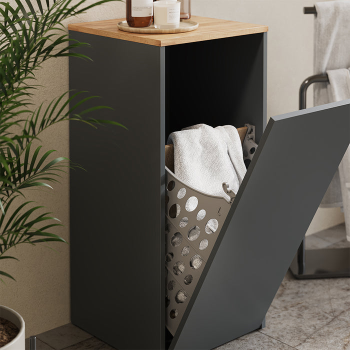 Vicco Mobiletto da bagno Antracite/quercia dorata 40.2 x 88.2 cm con cesto portabiancheria