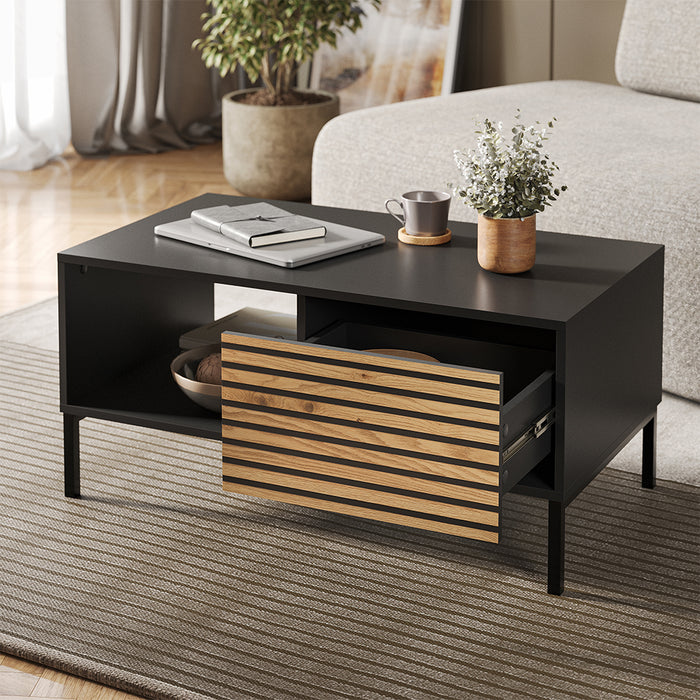 Vicco Tavolino Nero/quercia 90 x 50 cm con un cassetto