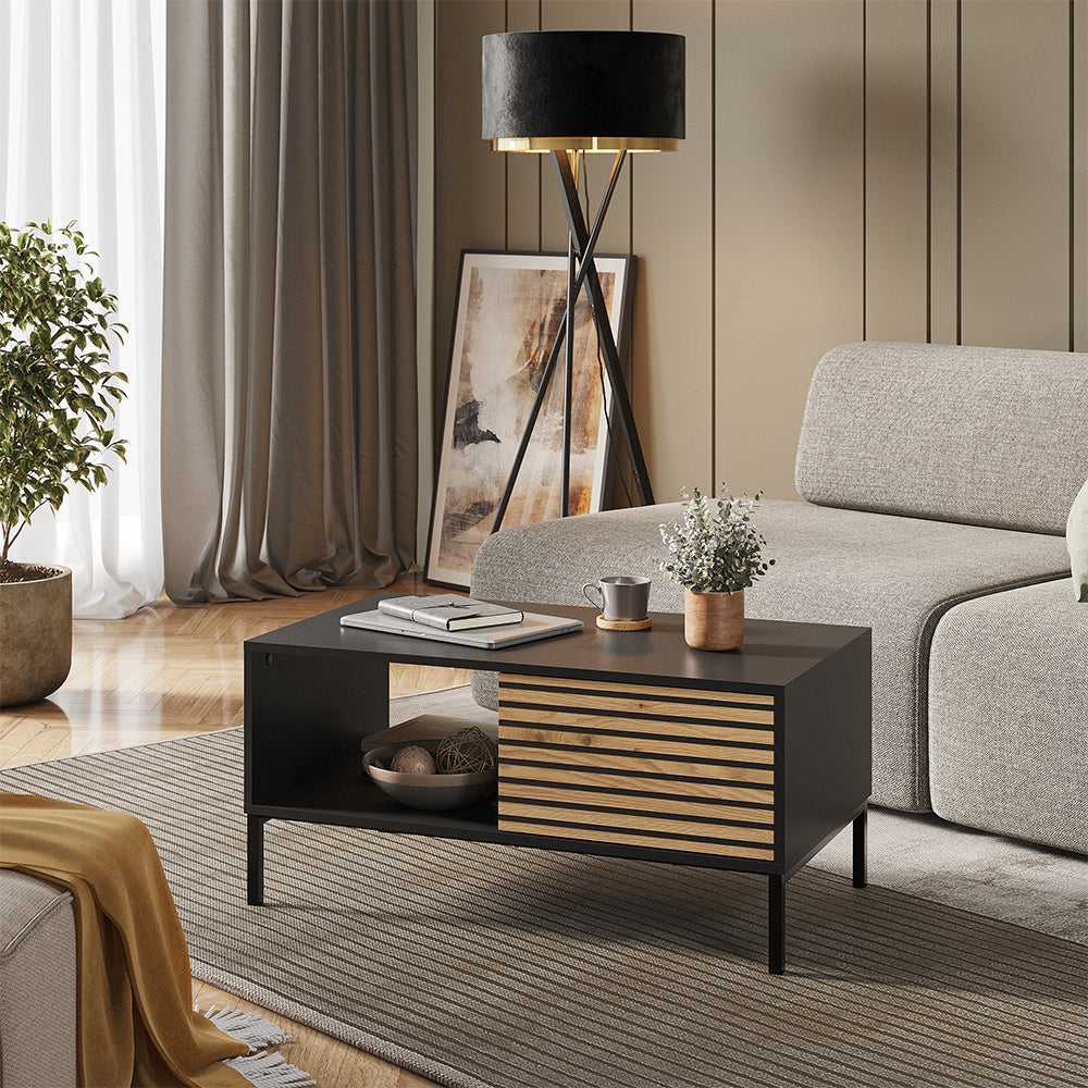 Vicco Tavolino Nero/quercia 90 x 50 cm con un cassetto