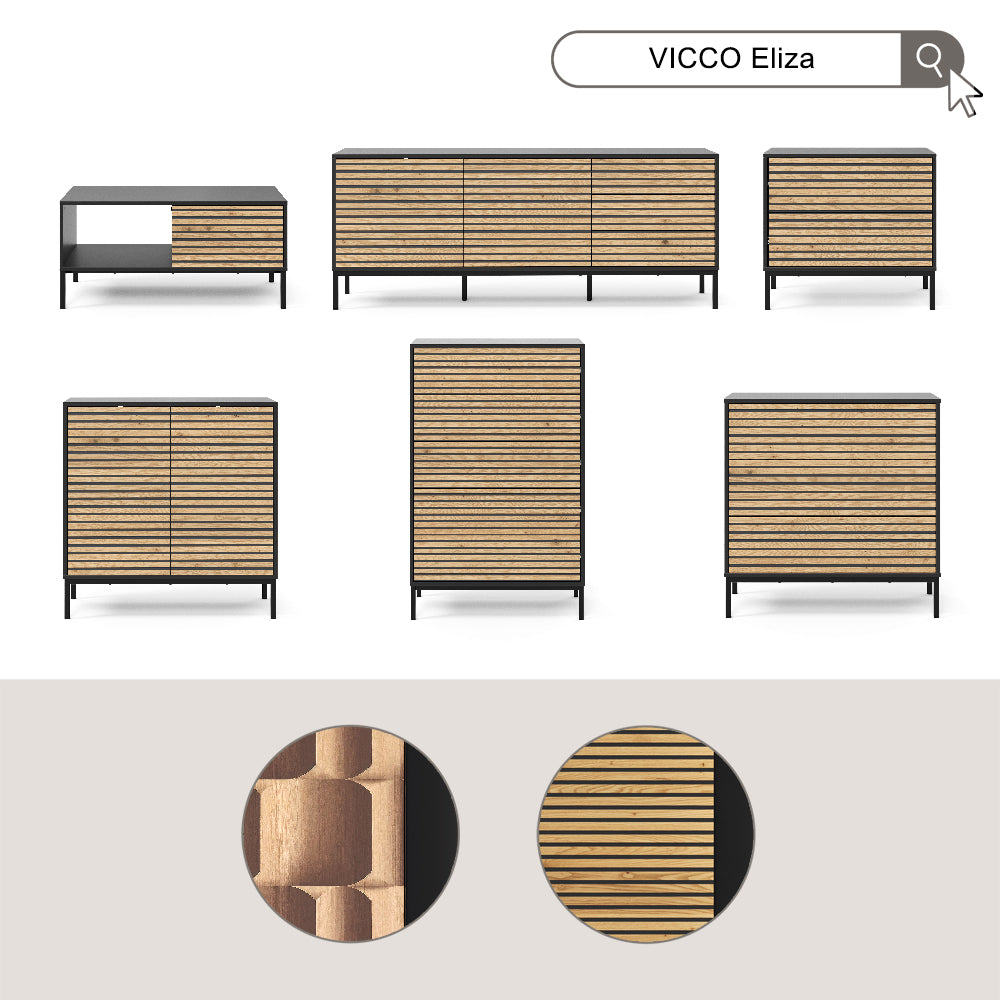 Vicco Tavolino Nero/quercia 90 x 50 cm con un cassetto