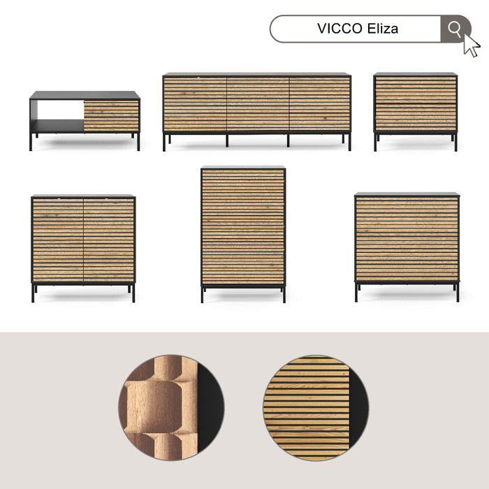Vicco Tavolino Nero/quercia 90 x 50 cm con un cassetto