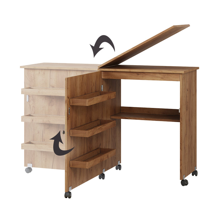 Vicco Tavolo da cucito Rovere 118 x 77.5 cm con 3 ripiani