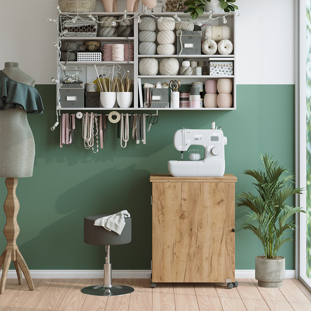 Vicco Tavolo da cucito Rovere 118 x 77.5 cm con 3 ripiani