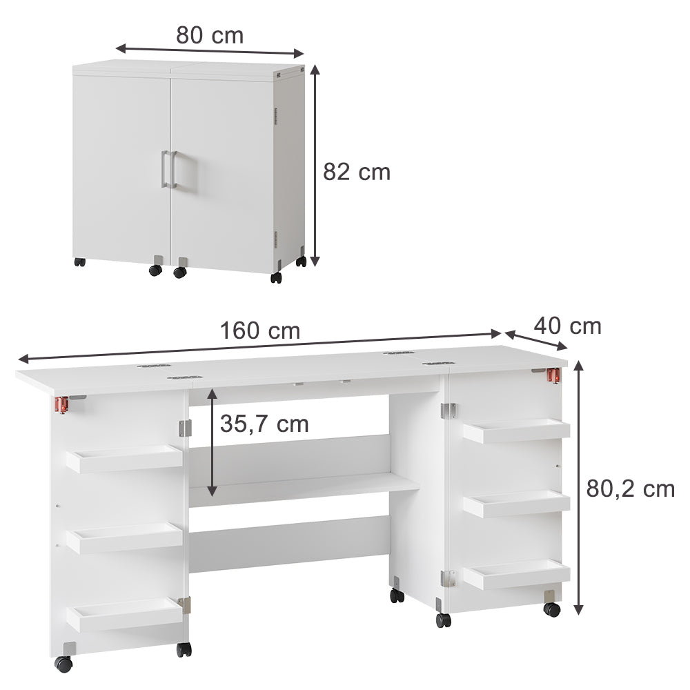 Vicco Tavolo da cucito Bianco 160 x 80.2 cm con 6 ripiani
