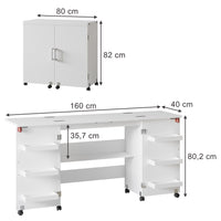 Vicco Tavolo da cucito Bianco 160 x 80.2 cm con 6 ripiani