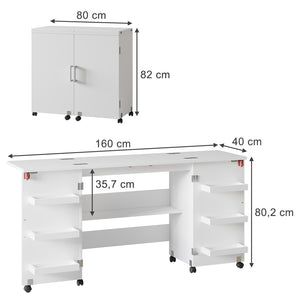 Vicco Tavolo da cucito Bianco 160 x 80.2 cm con 6 ripiani