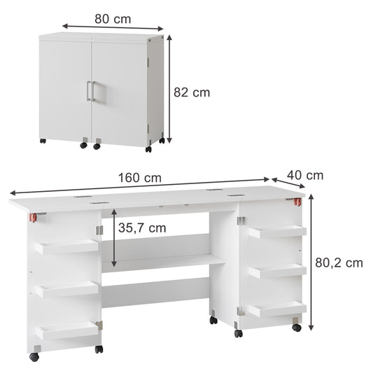 Vicco Tavolo da cucito Bianco 160 x 80.2 cm con 6 ripiani